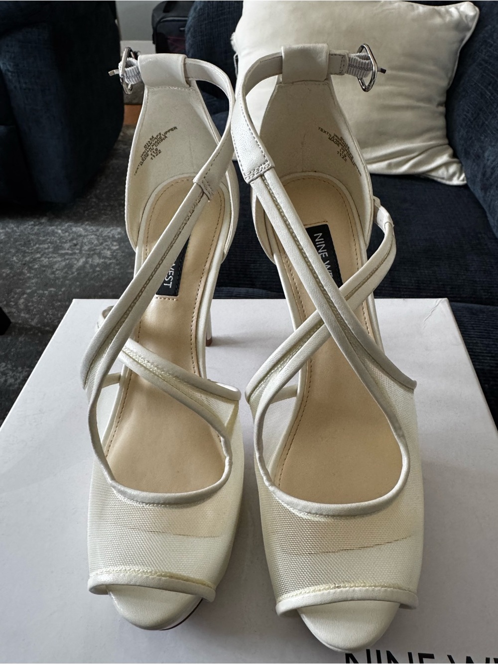 Nine West White Peep-Toe Crisscross Ankle Strap Heels
